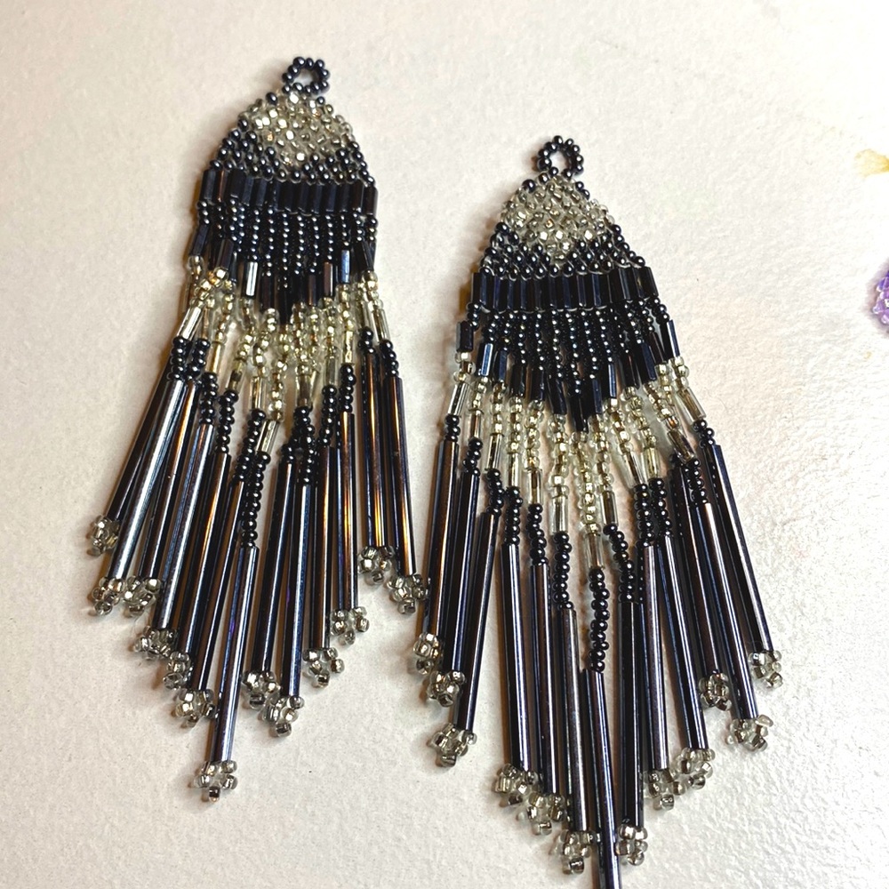 Vintage seed bead and crystal earrings